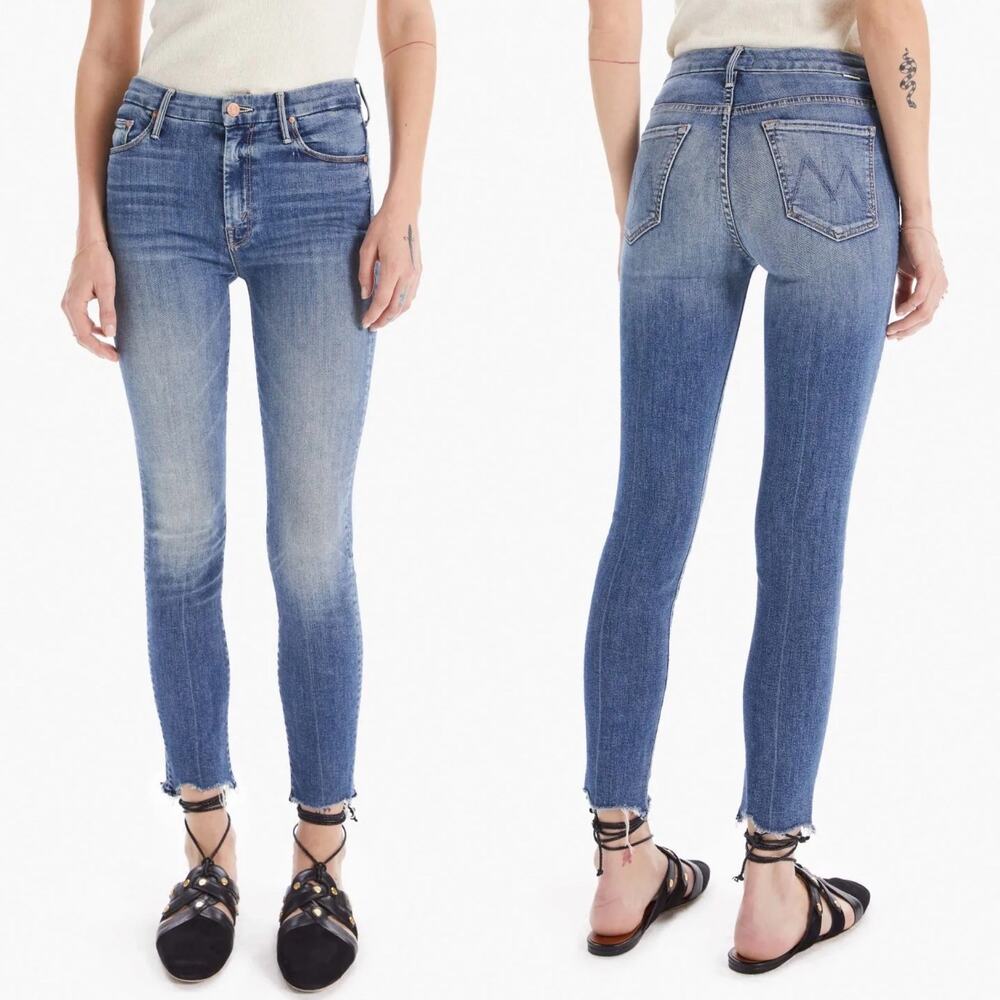 MOTHER NWT High Waisted Looker Ankle Fray Jeans Hop On Hop Off Women’s Size 24